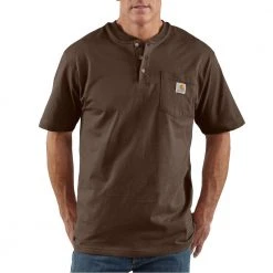 Carhartt Men's Workwear Pocket Short Sleeve Henley Midweight Jersey T-Shirt - K84-DKB - Shirts