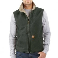 Carhartt Men's Mock Neck Sherpa Lined Sandstone Vest Moss - V33-MOS - Vests