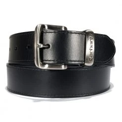Carhartt Men's Bridle Leather Debossed Metal Keeper Belt Black with Satin Nickel Finish - A0005511001 - Belts