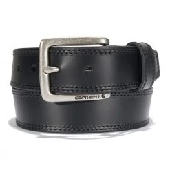 Carhartt Leather Engraved Buckle Belt Black with Nickel Roller Finish - A000550300 - Belts
