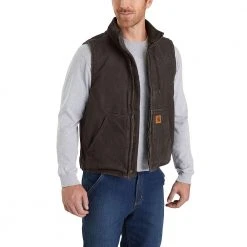 Carhartt Men's Mock Neck Sherpa Lined Sandstone Vest Dark Brown - V33-DKB - Vests