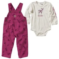 Carhartt Infant Girl's Canvas Print Overall Set Pink - CG9736-P379-LN10 - Bodyshirts