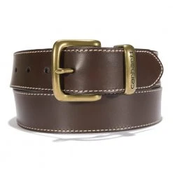 Carhartt Men's Bridle Leather Debossed Metal Keeper Belt Brown with Brass Finish - A0005511201 - Belts
